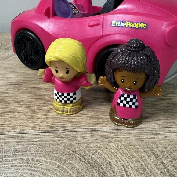 Fisher-Price Little People Barbie 2 Girls & Convertible Pink Car New - Picture 4 of 8